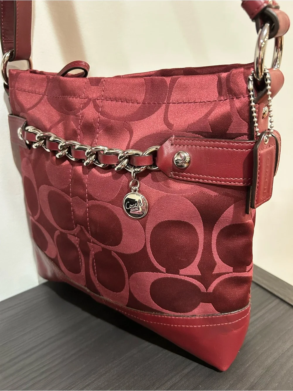 Coach Signature Sateen Chain Convertible Duffle/Shoulder Bag (Style F18862)